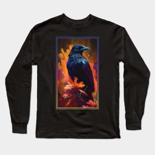 Crow Vibrant Tropical Flower Tall Digital Oil Painting Portrait 2 Long Sleeve T-Shirt